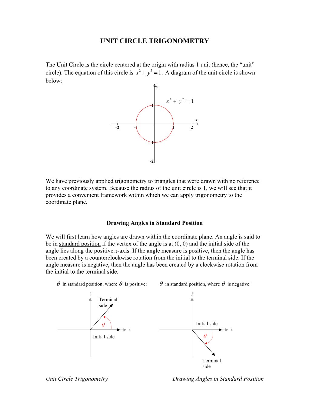 Unit Circle Trigonometry