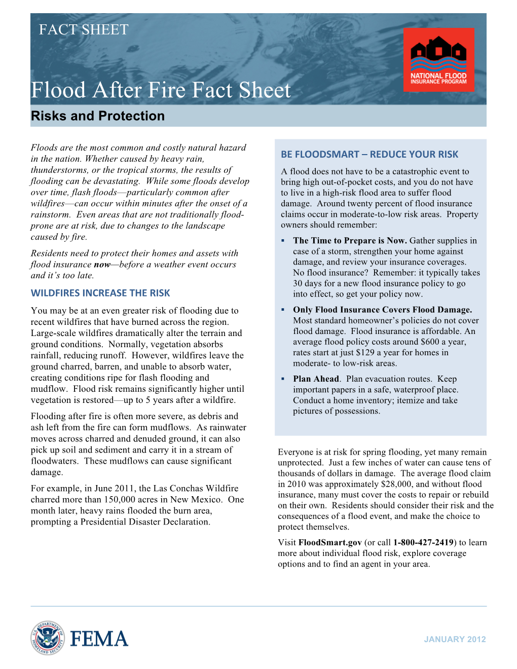 Flood After Fire Fact Sheet: Risks and Protection