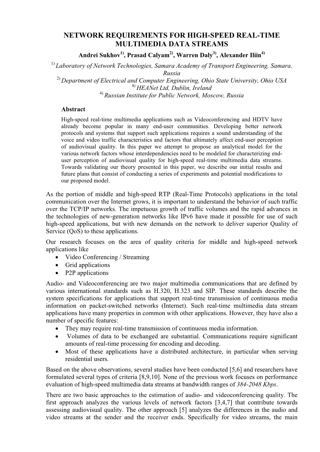 Network Requirements for High-Speed Real-Time Multimedia