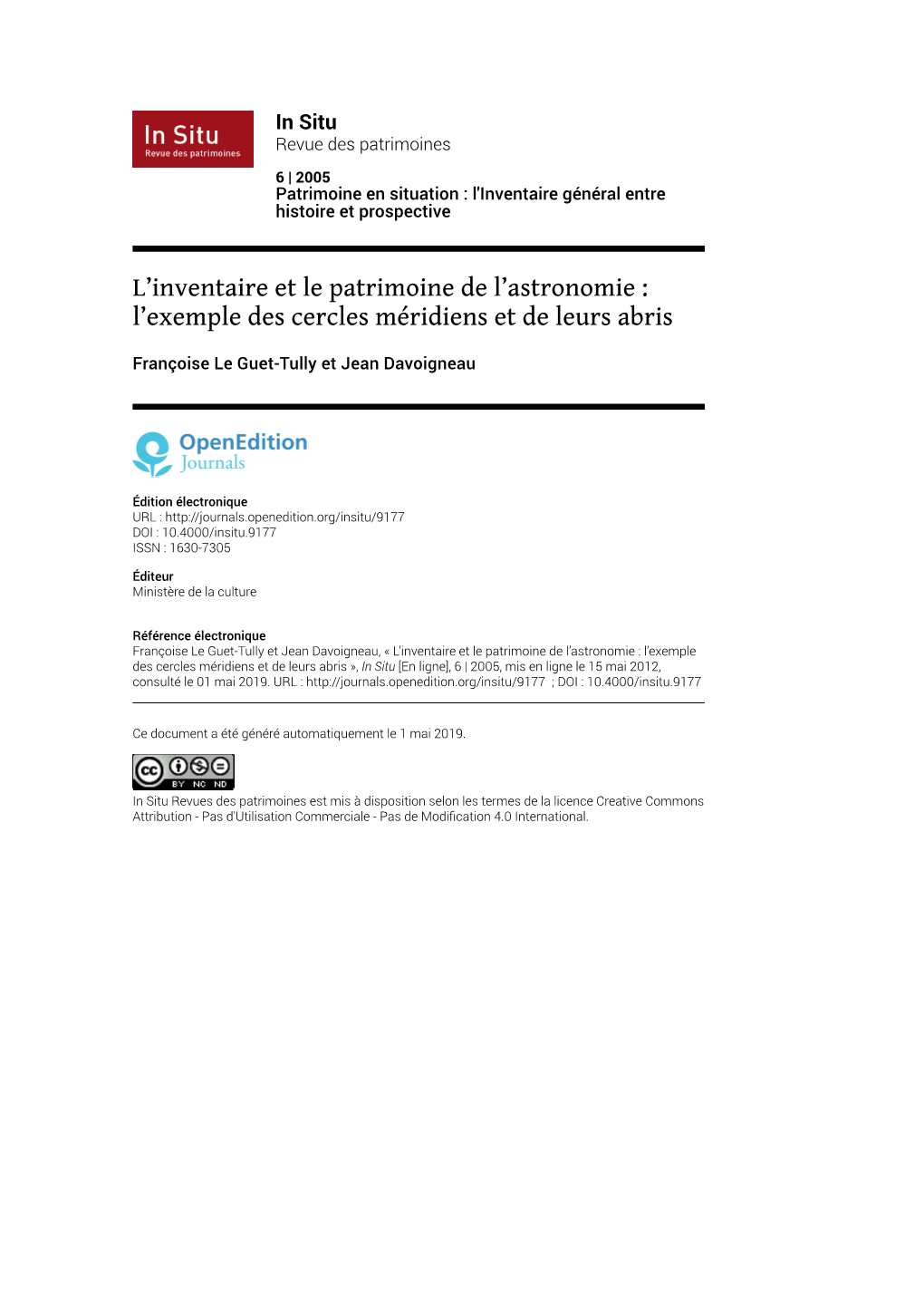 L'inventaire Et Le Patrimoine De L'astronomie : L'exemple Des Cercles