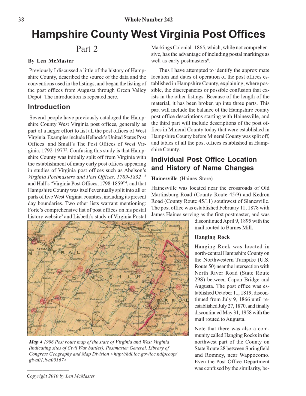 Part 2 Markings Colonial -1865, Which, While Not Comprehen- Sive, Has the Advantage of Including Postal Markings As by Len Mcmaster Well As Early Postmasters6