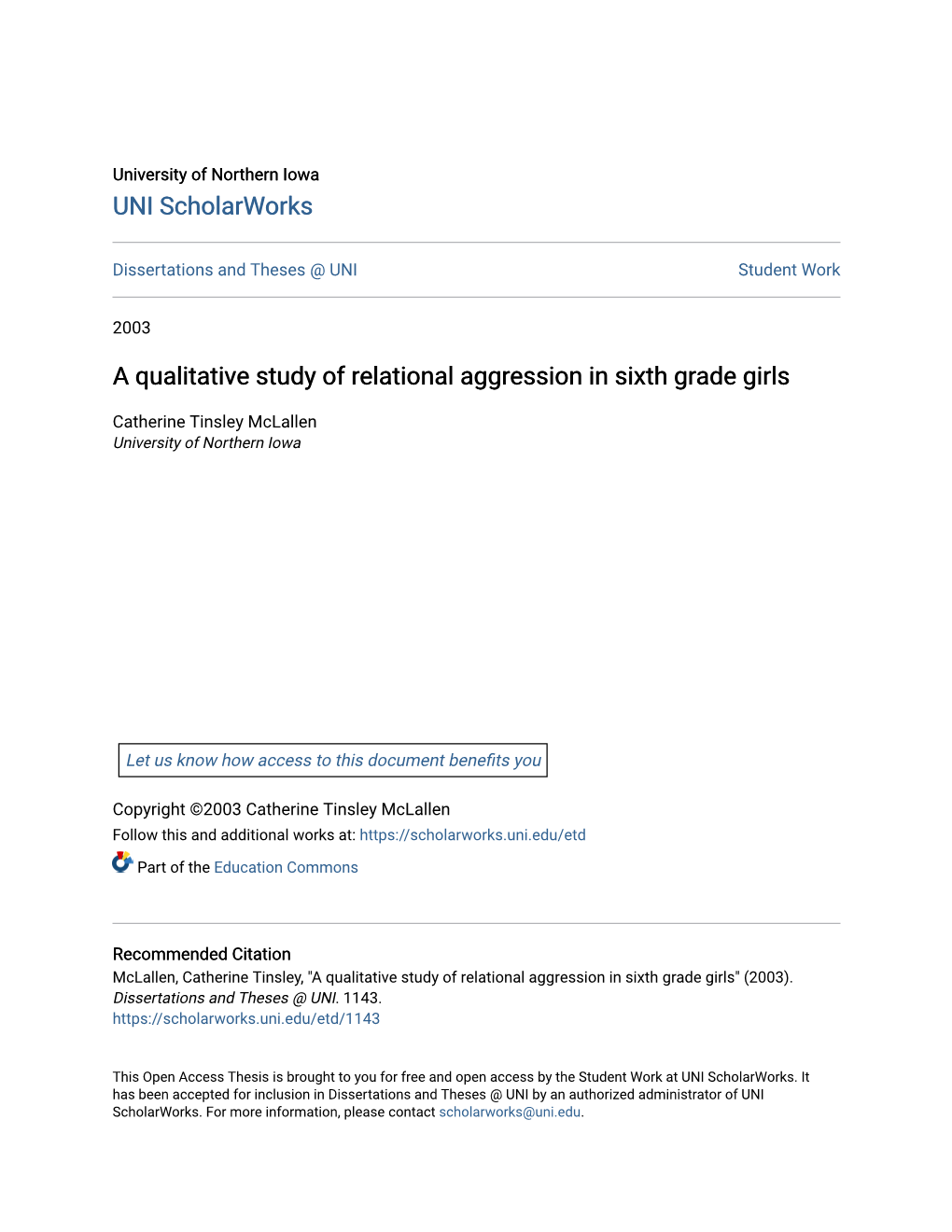 A Qualitative Study of Relational Aggression in Sixth Grade Girls