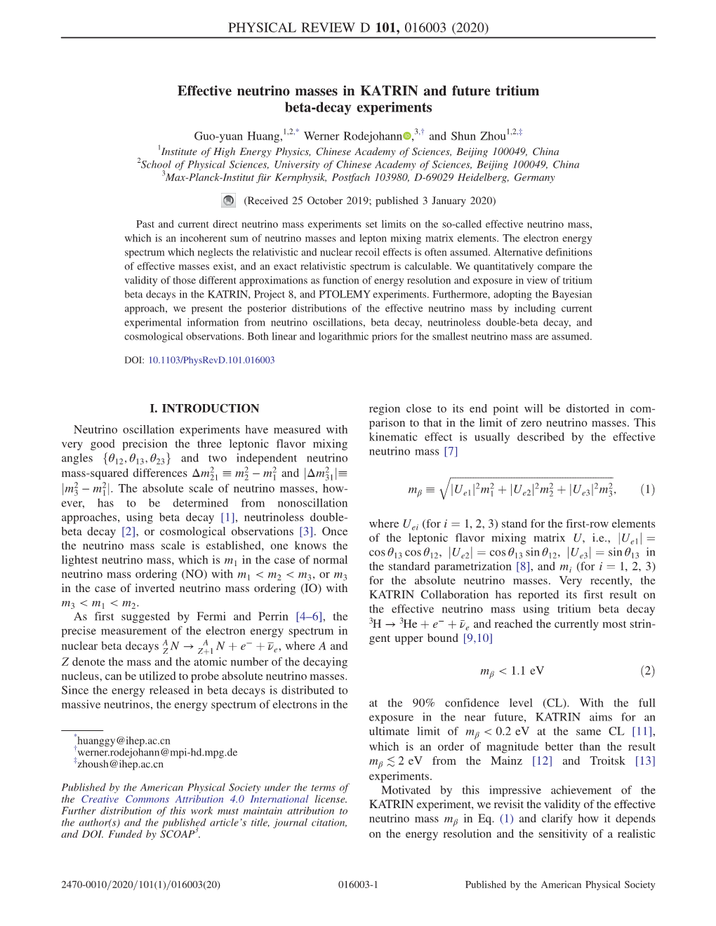 Effective Neutrino Masses in KATRIN and Future Tritium Beta-Decay Experiments