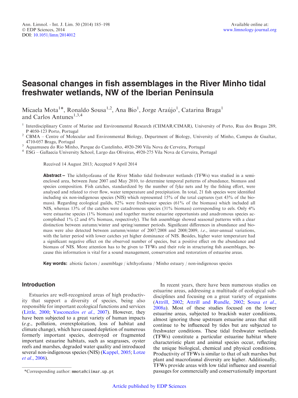 Seasonal Changes in Fish Assemblages in the River Minho