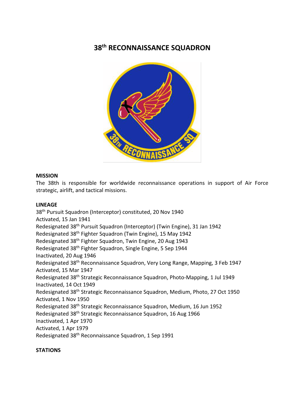 38Th RECONNAISSANCE SQUADRON