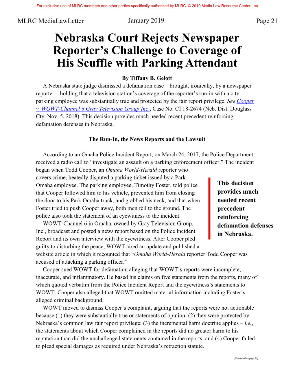 Nebraska Court Rejects Newspaper Reporter's Challenge to Coverage