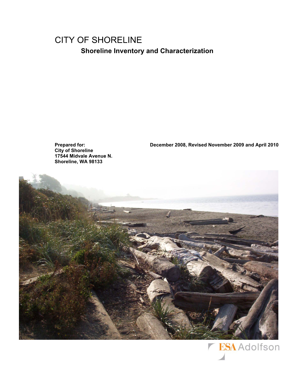 CITY of SHORELINE Shoreline Inventory and Characterization