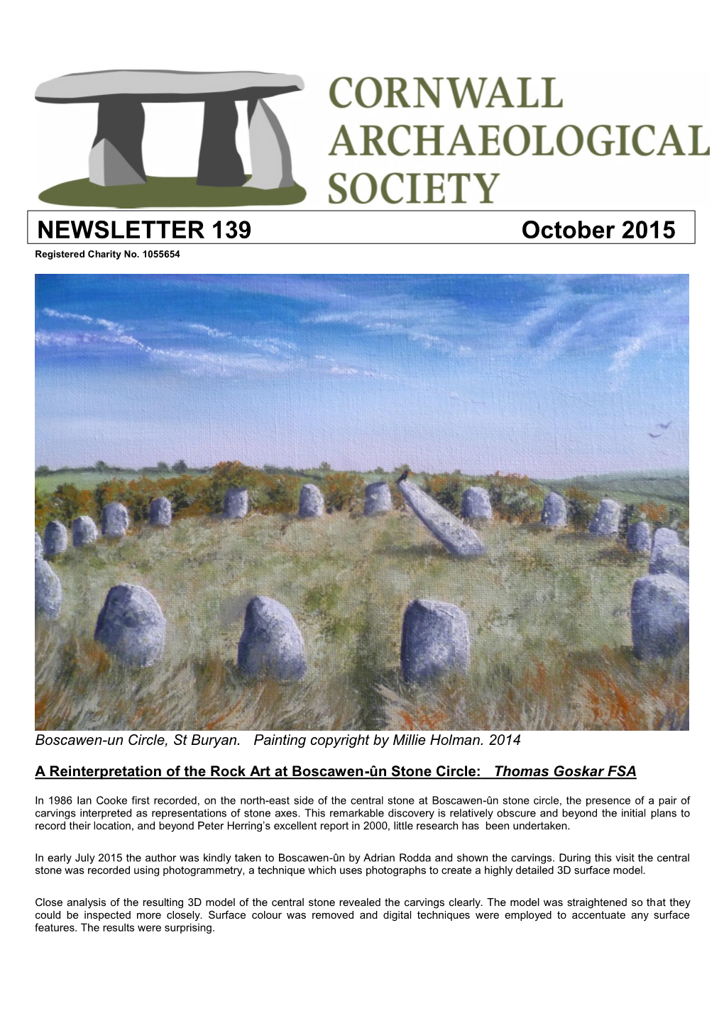 NEWSLETTER 139 October 2015 Registered Charity No