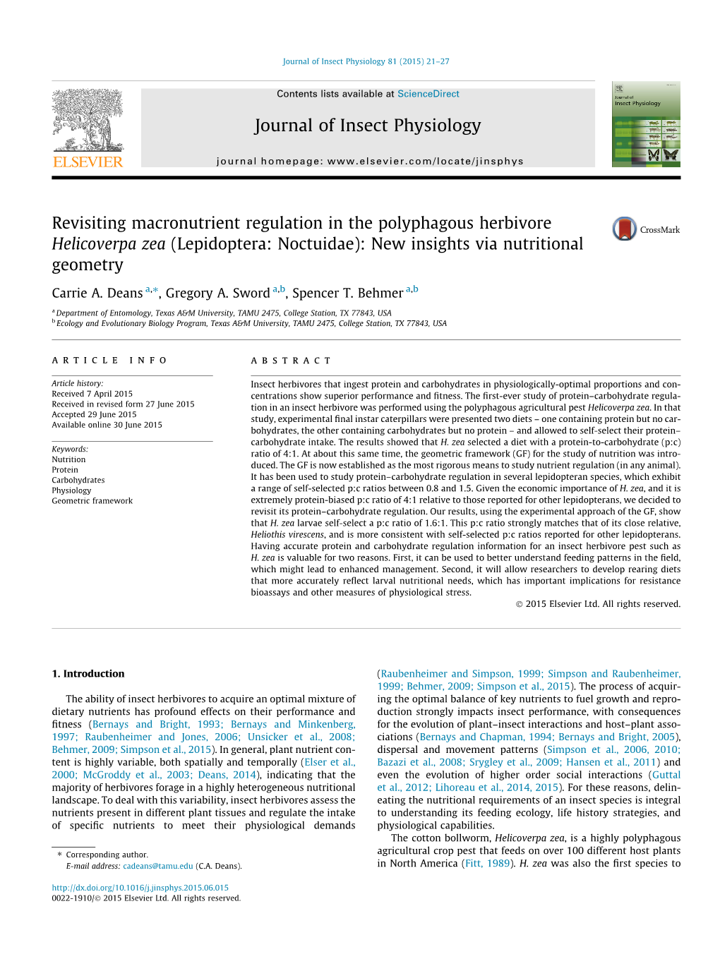 Journal of Insect Physiology 81 (2015) 21–27