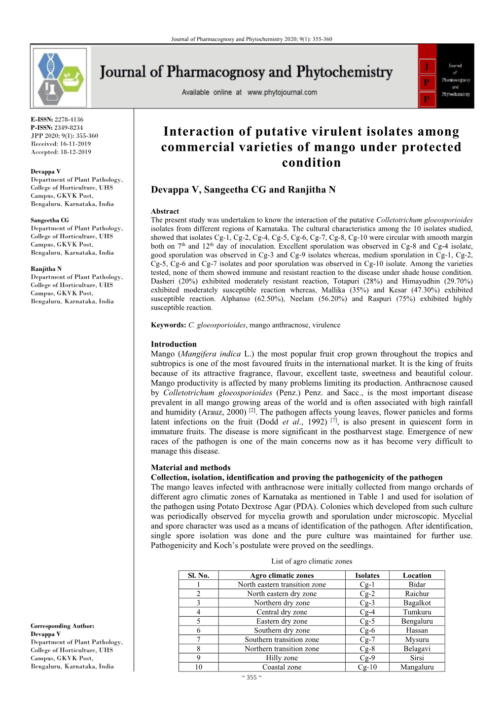 Interaction of Putative Virulent Isolates Among Commercial Varieties Of