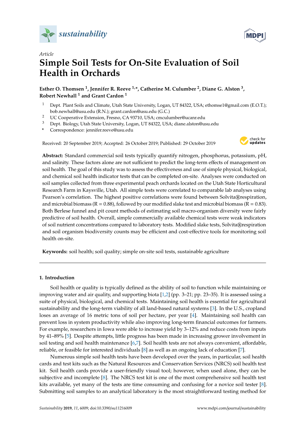 Simple Soil Tests for On-Site Evaluation of Soil Health in Orchards