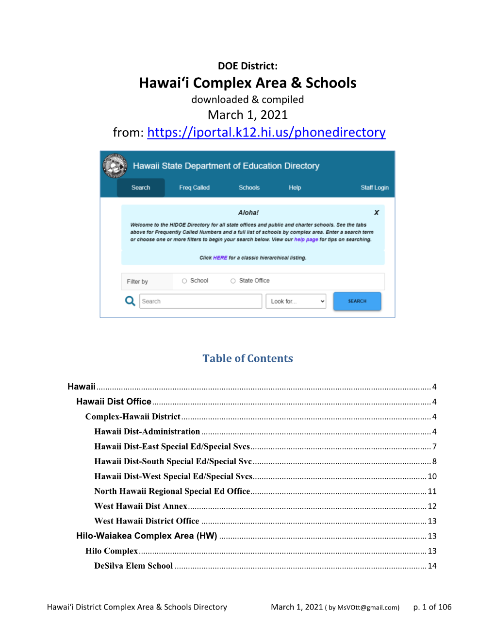 Hawai'i Complex Area & Schools