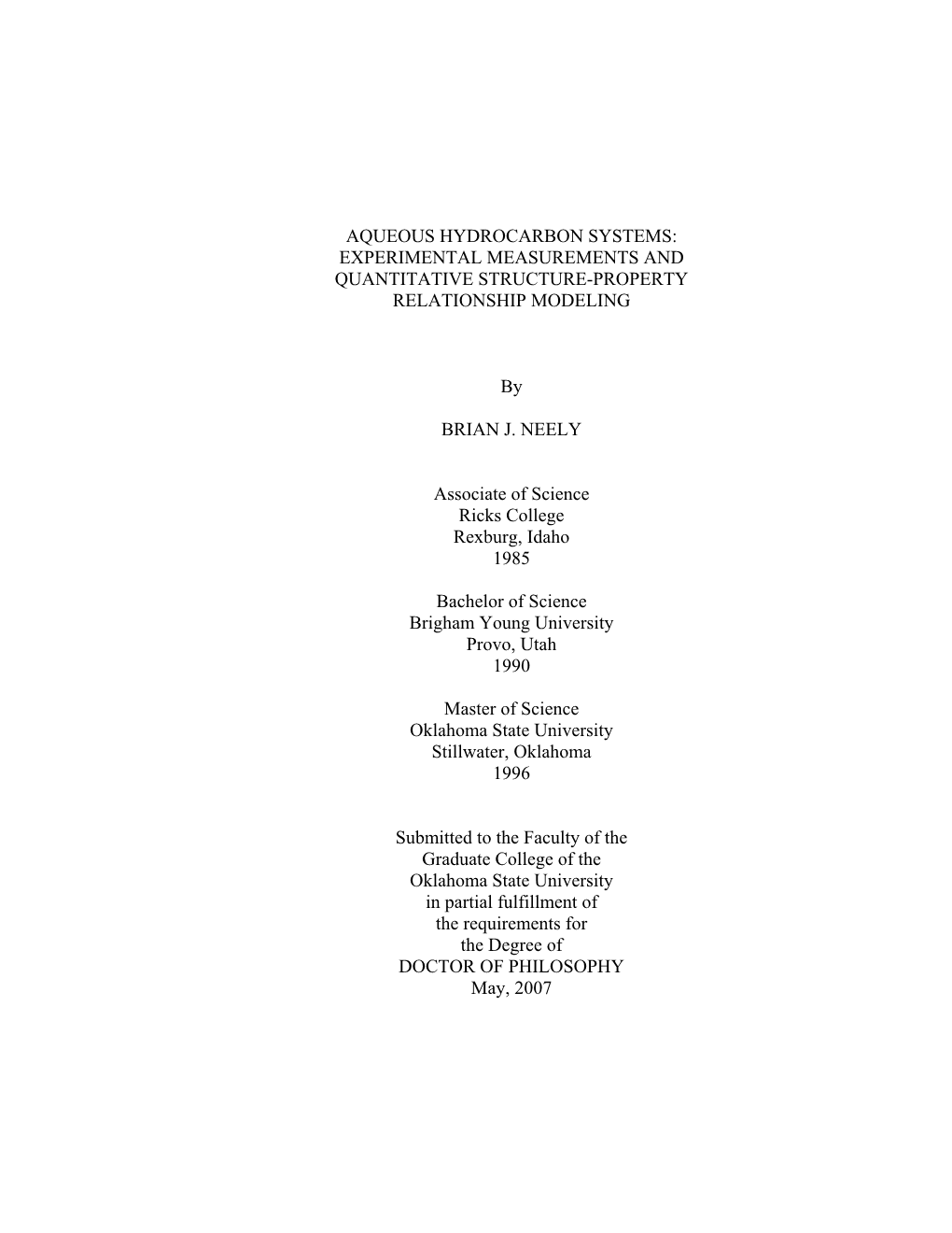 Aqueous Hydrocarbon Systems: Experimental Measurements and Quantitative Structure-Property Relationship Modeling