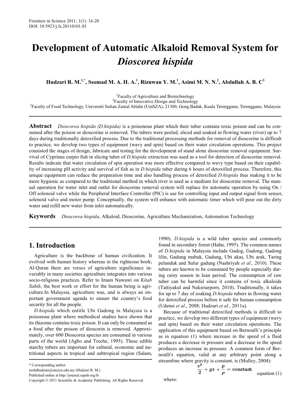 Dioscorea Hispida, Alkaloid, Dioscorine, Agriculture Mechanization, Automation Technology