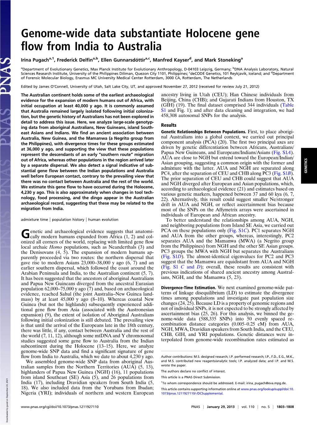 Genome-Wide Data Substantiate Holocene Gene Flow from India To