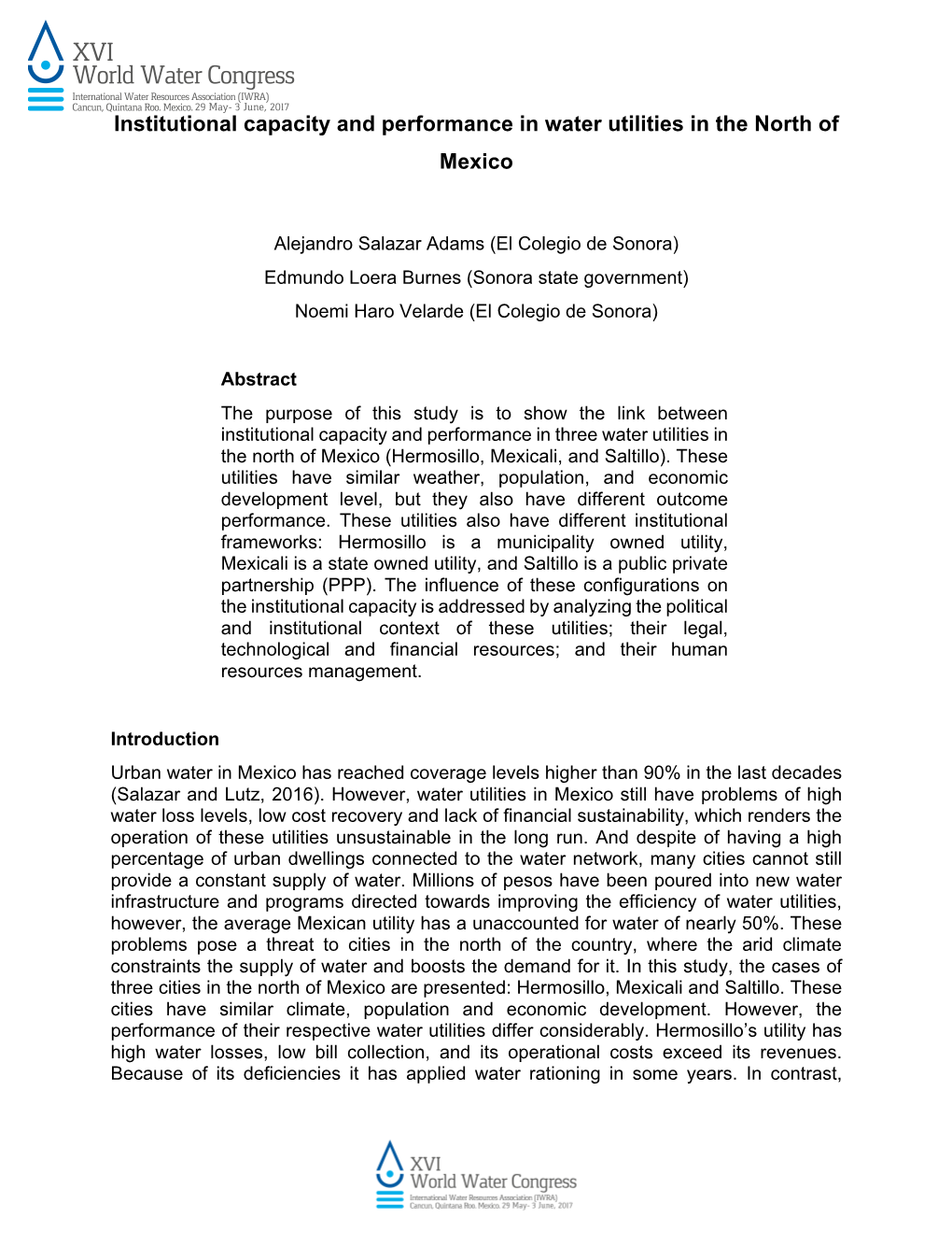 Institutional Capacity and Performance in Water Utilities in the North of Mexico