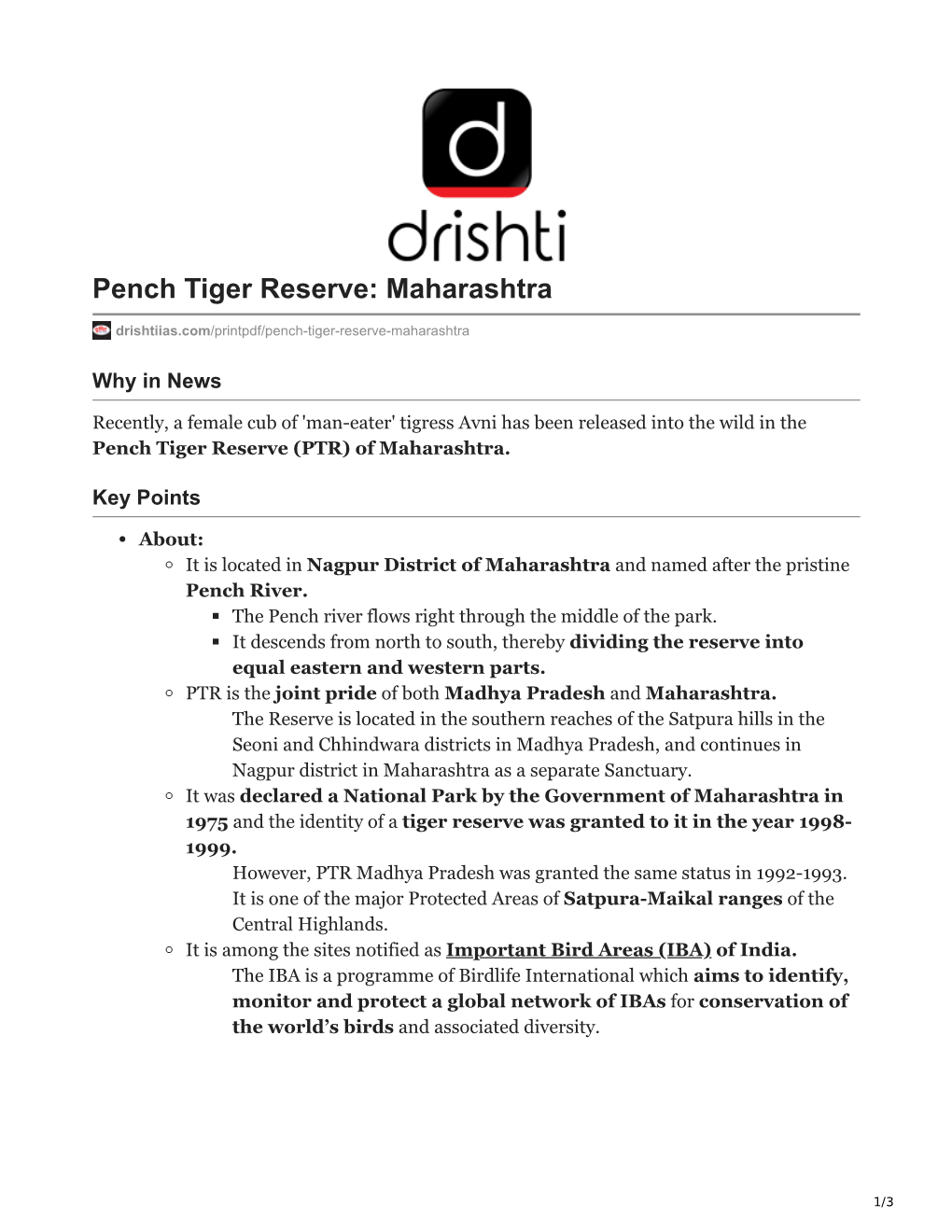 Pench Tiger Reserve: Maharashtra
