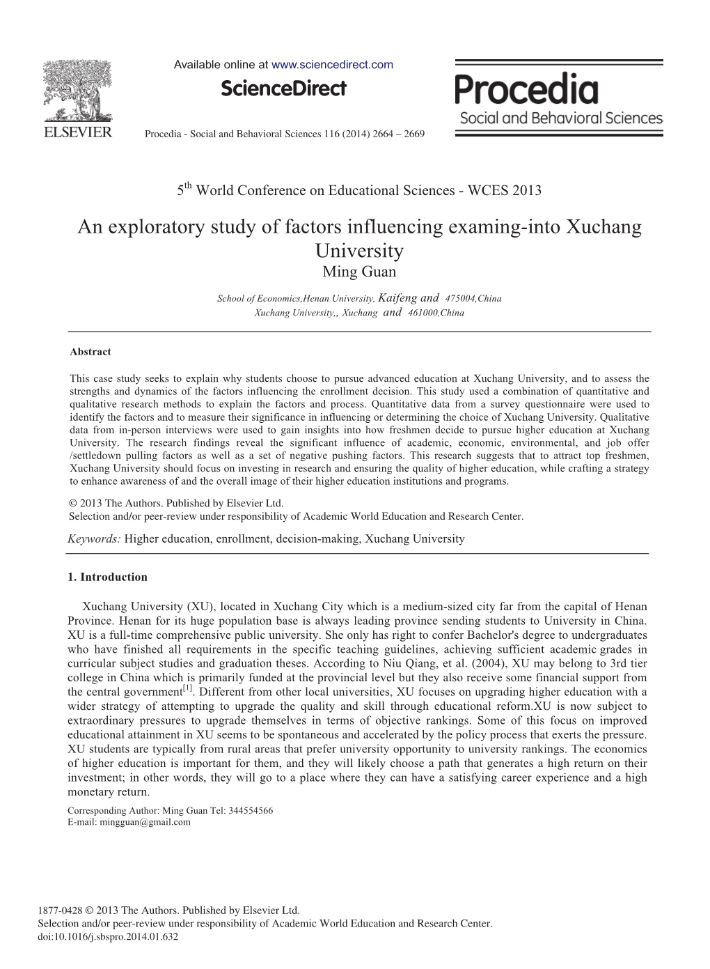 An Exploratory Study of Factors Influencing Examing-Into Xuchang University Ming Guan