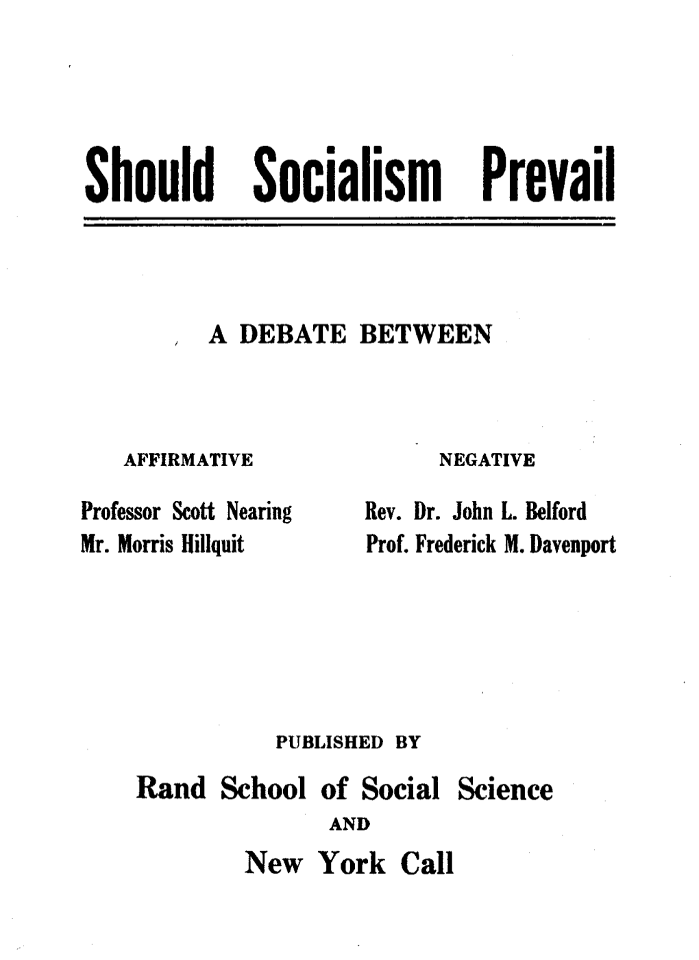 Should Socialism Prevail