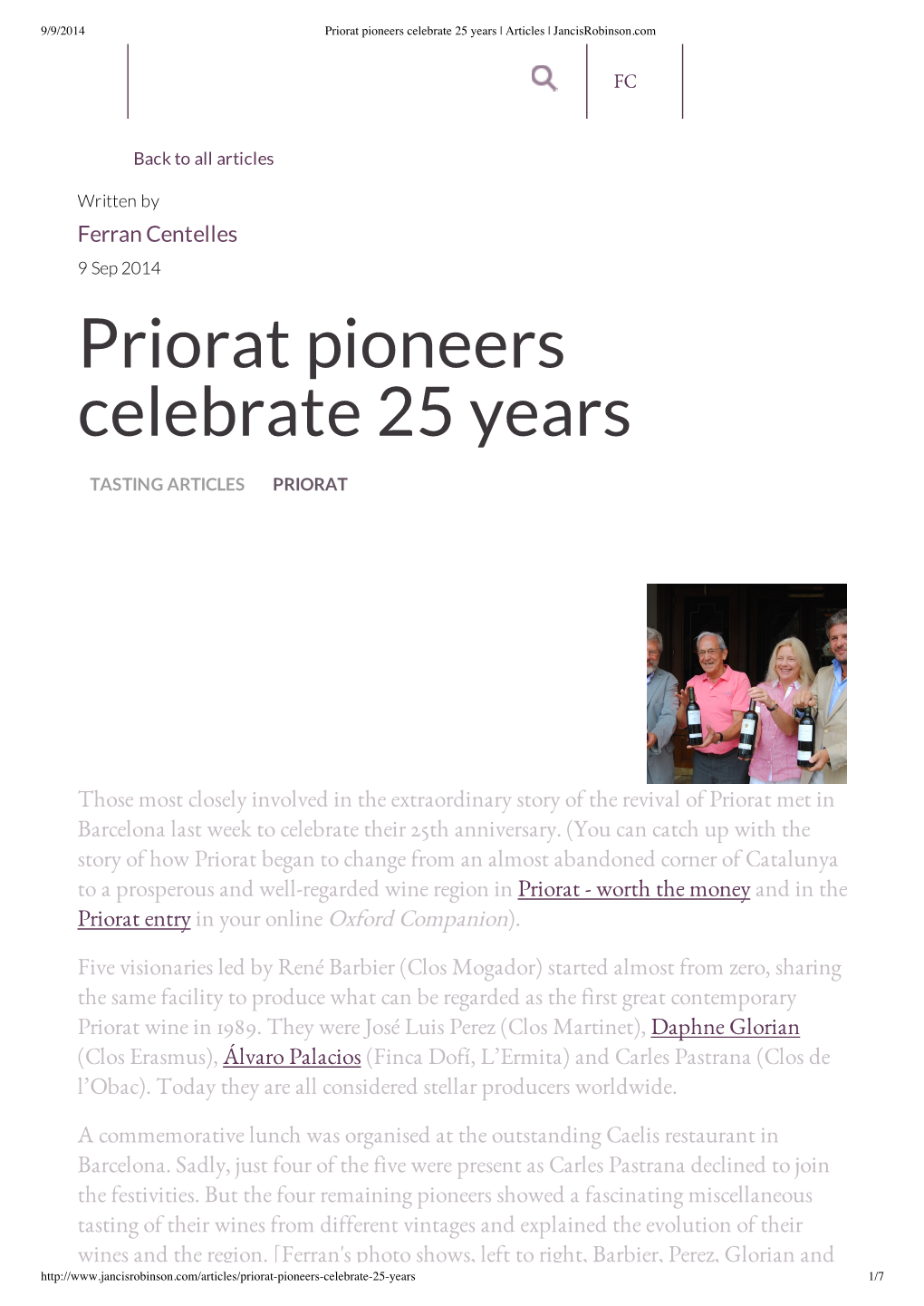 Priorat Pioneers Celebrate 25 Years | Articles | Jancisrobinson.Com