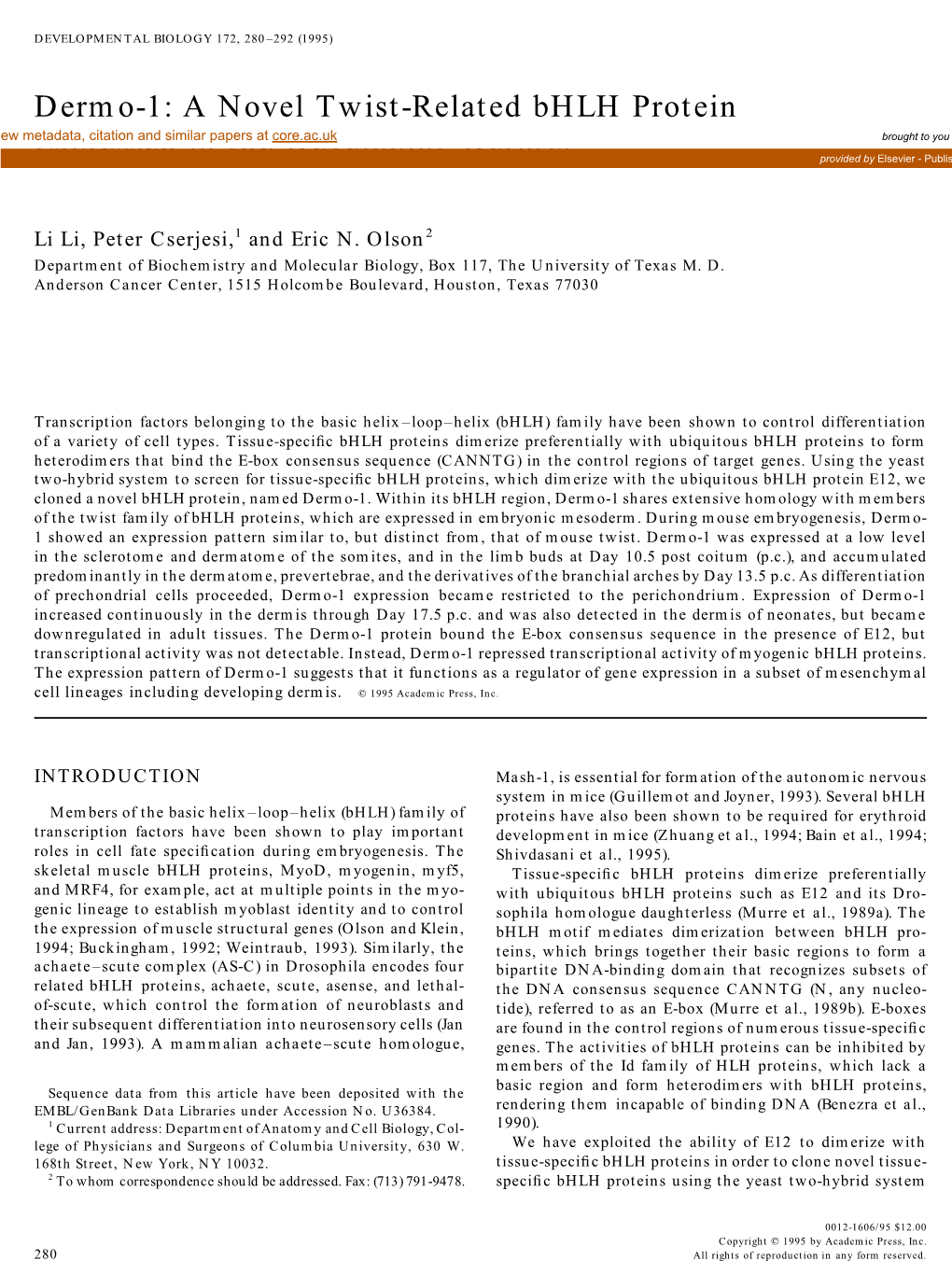 Dermo-1: a Novel Twist-Related Bhlh Protein Expressed in The