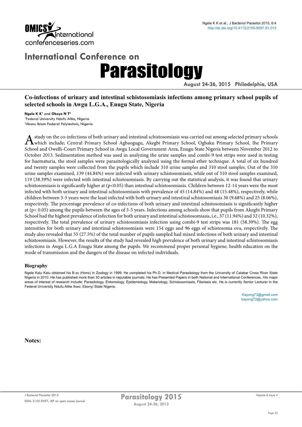 Parasitology August 24-26, 2015 Philadelphia, USA