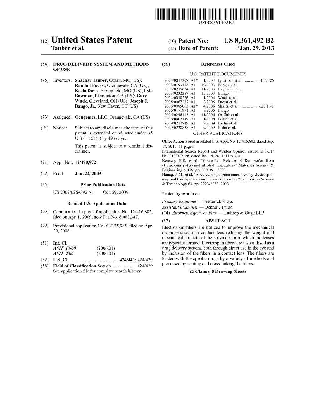 (12) United States Patent (10) Patent No.: US 8,361,492 B2 Tauber Et Al