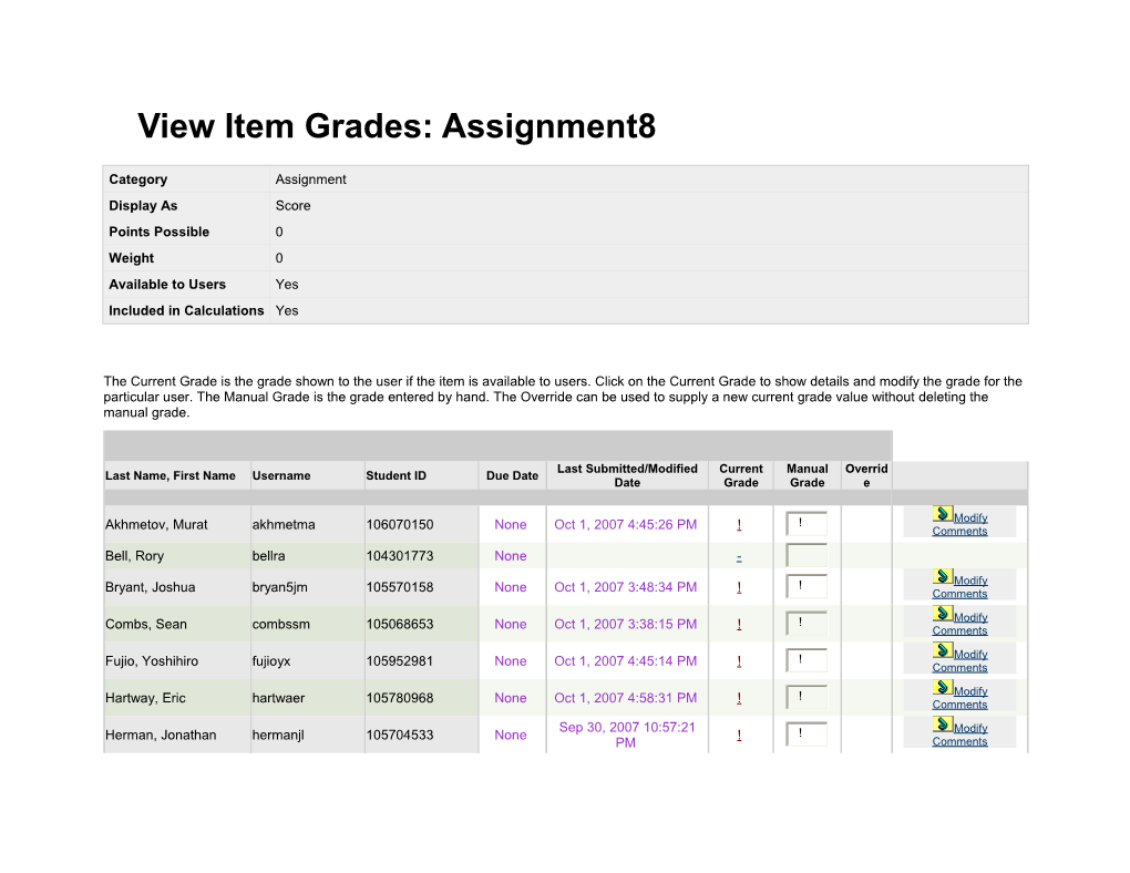 View Item Grades: Assignment8