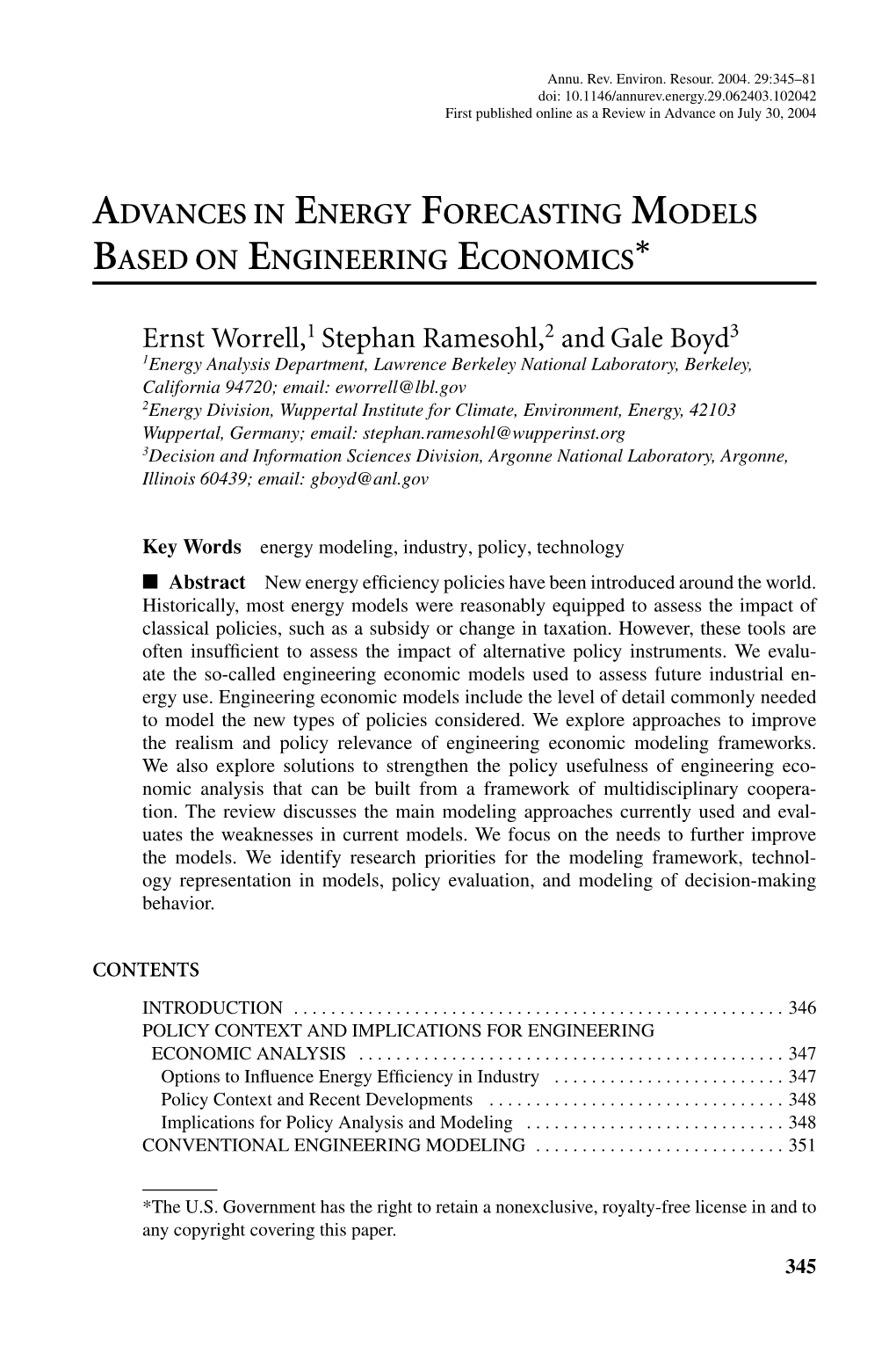 Advances in Energy Forecasting Models Based on Engineering