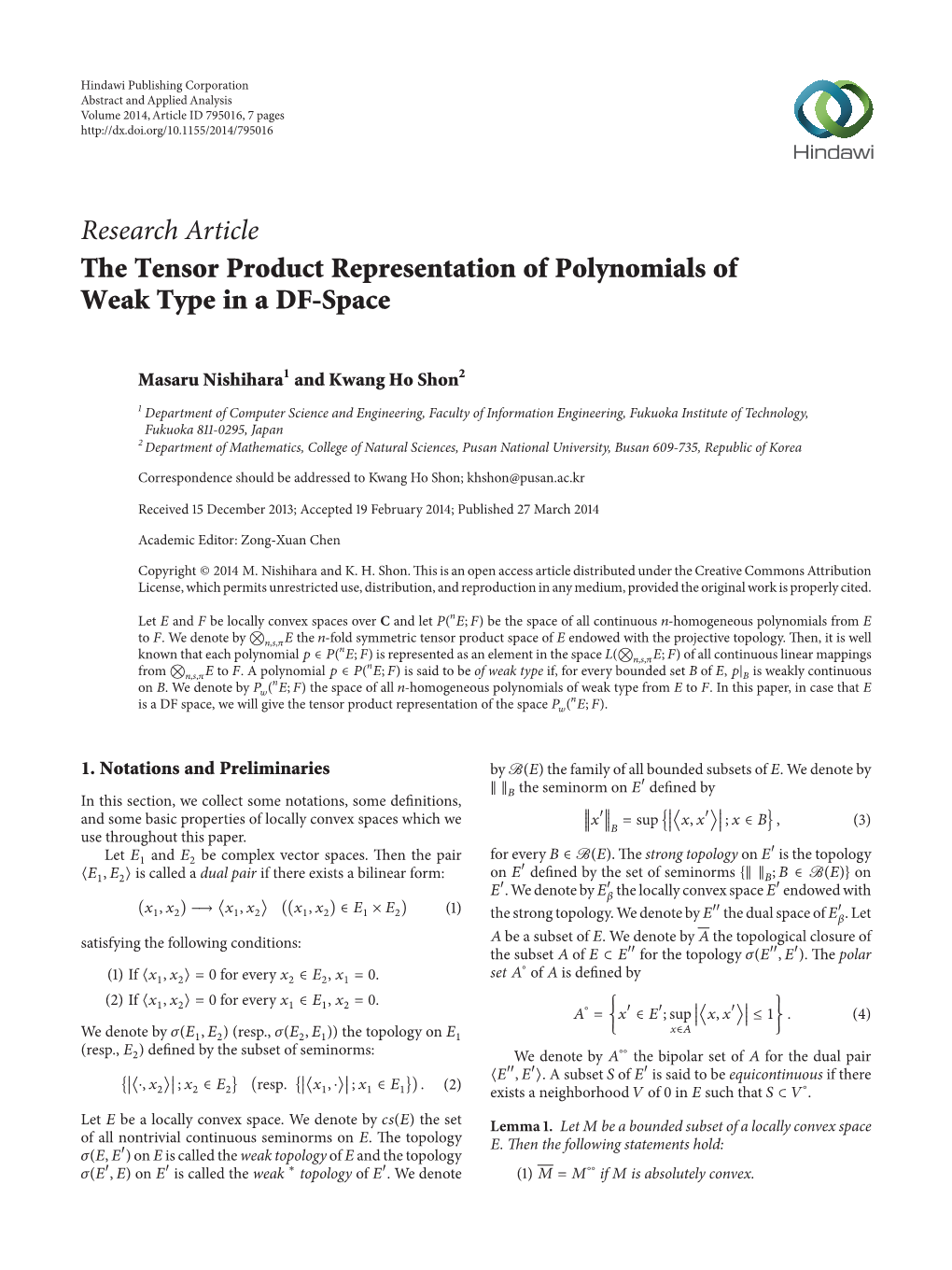 The Tensor Product Representation of Polynomials of Weak Type in a DF-Space