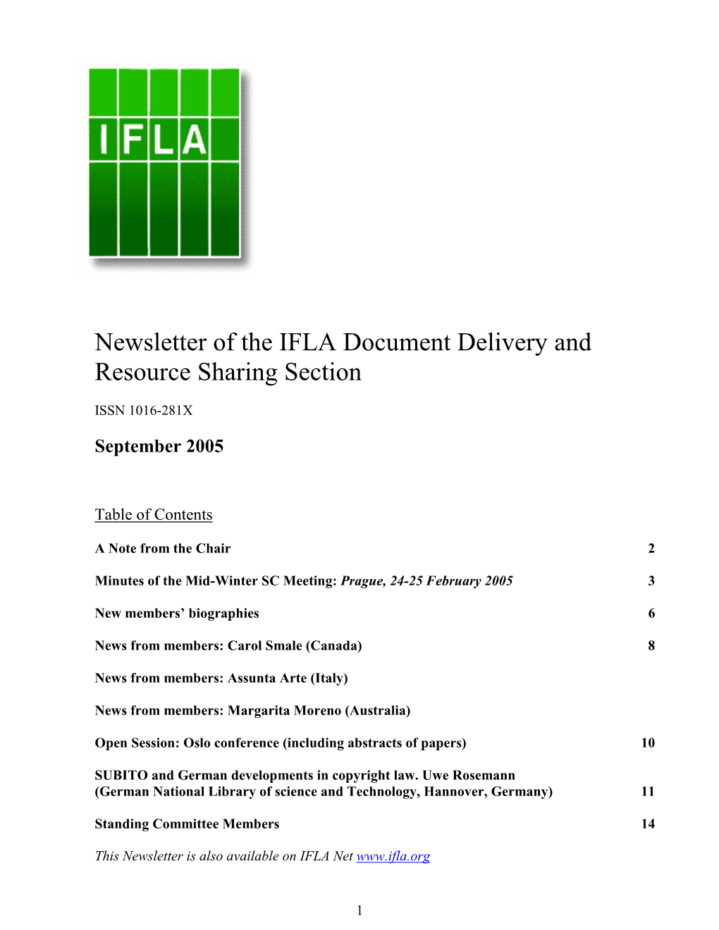 Newsletter of the IFLA Document Delivery and Resource Sharing Section