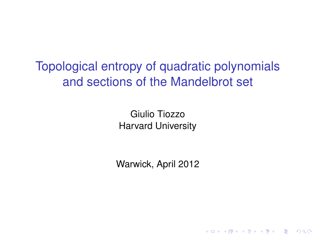 Topological Entropy of Quadratic Polynomials and Sections of the Mandelbrot Set