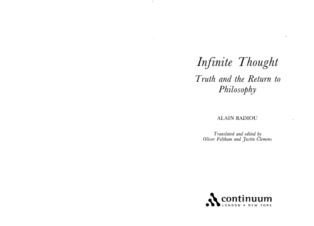 Infinite Thought Truth and the Return to Philosophy