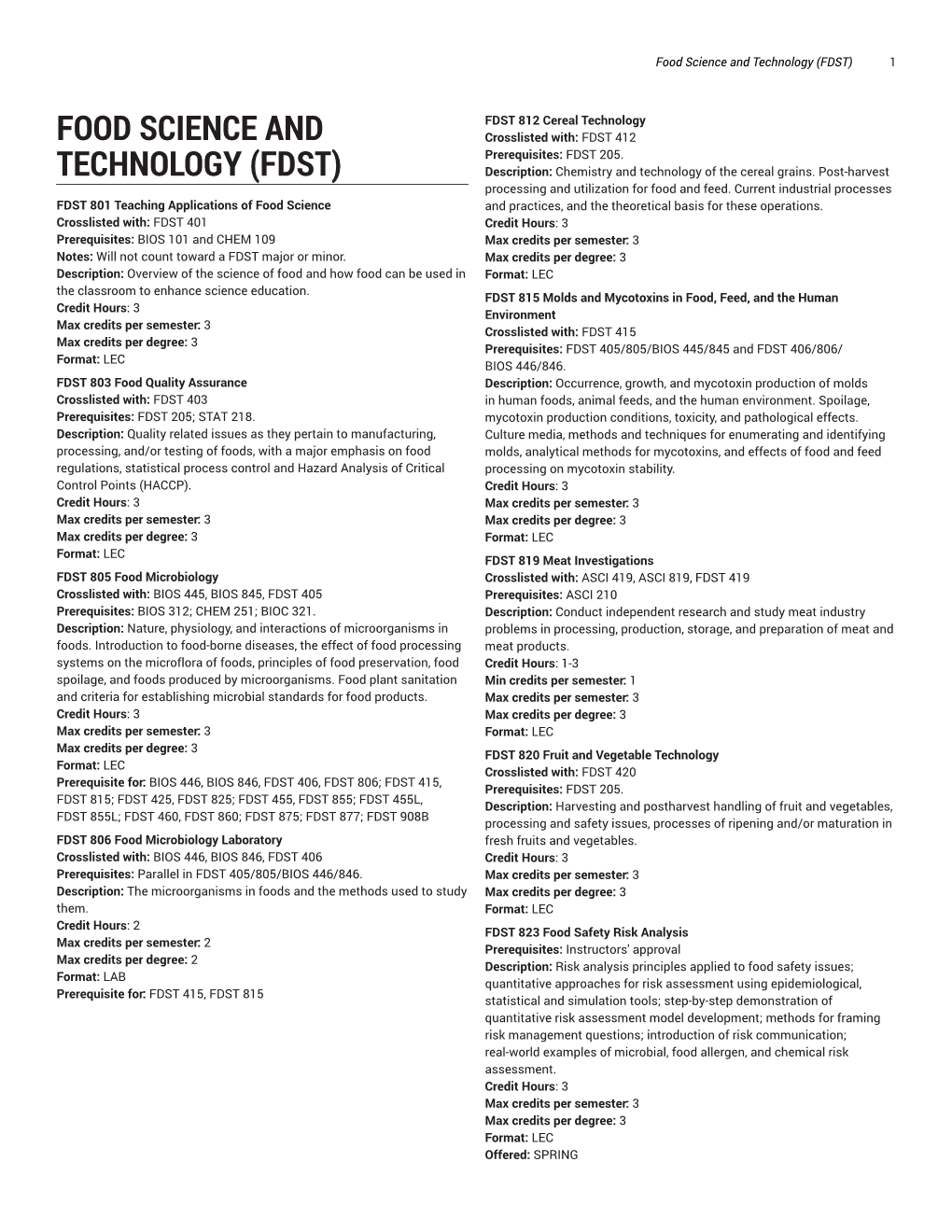 Food Science and Technology (FDST) 1