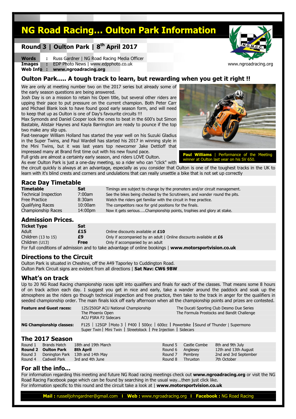 NG Road Racing… Oulton Park Information