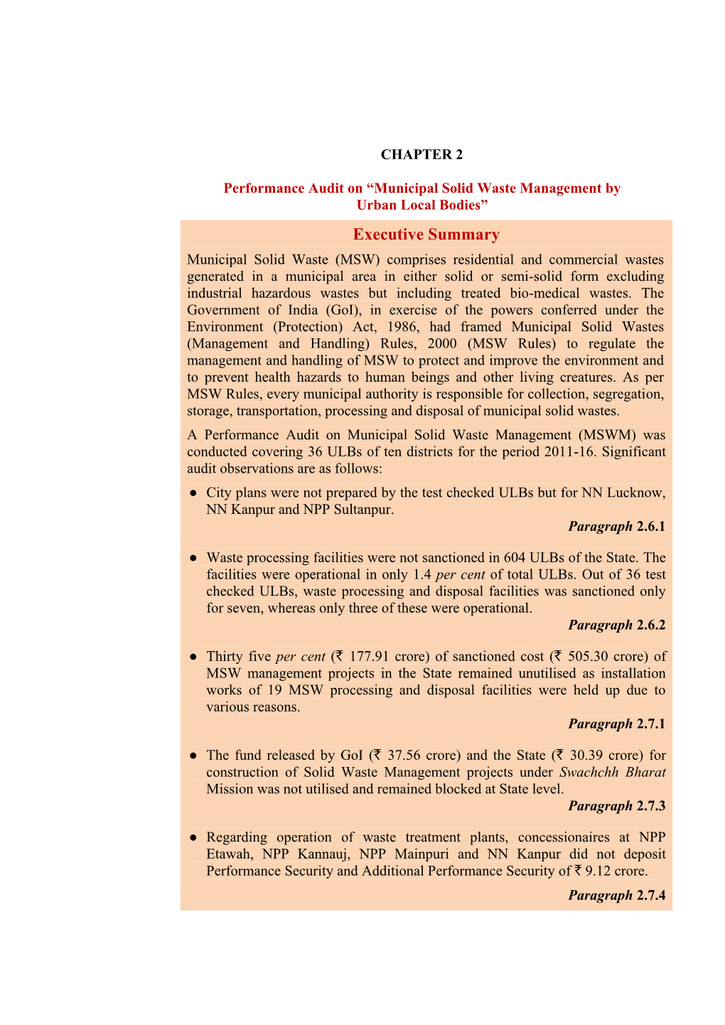 Municipal Solid Waste Management by Urban Local Bodies