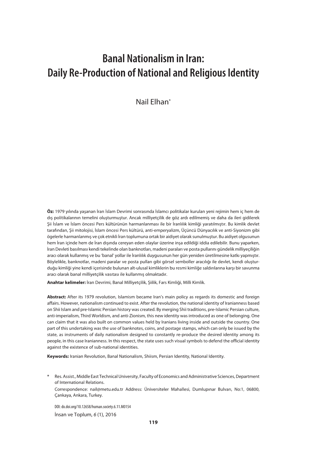 Banal Nationalism in Iran: Daily Re-Production of National and Religious Identity