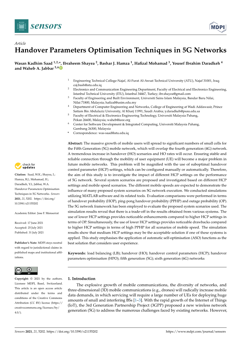 Handover Parameters Optimisation Techniques in 5G Networks