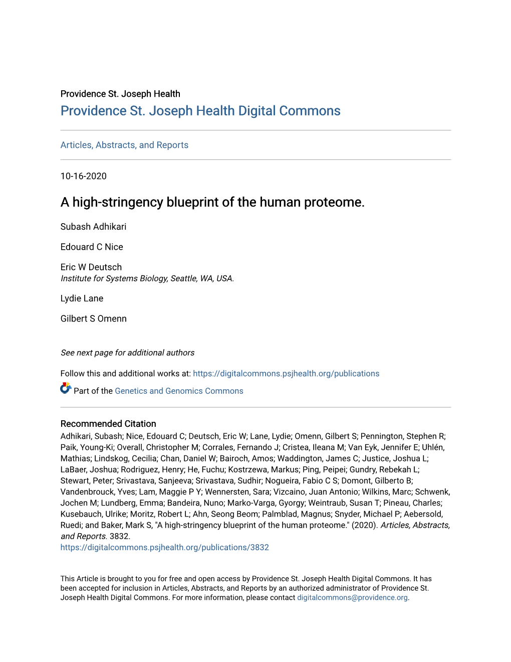 A High-Stringency Blueprint of the Human Proteome