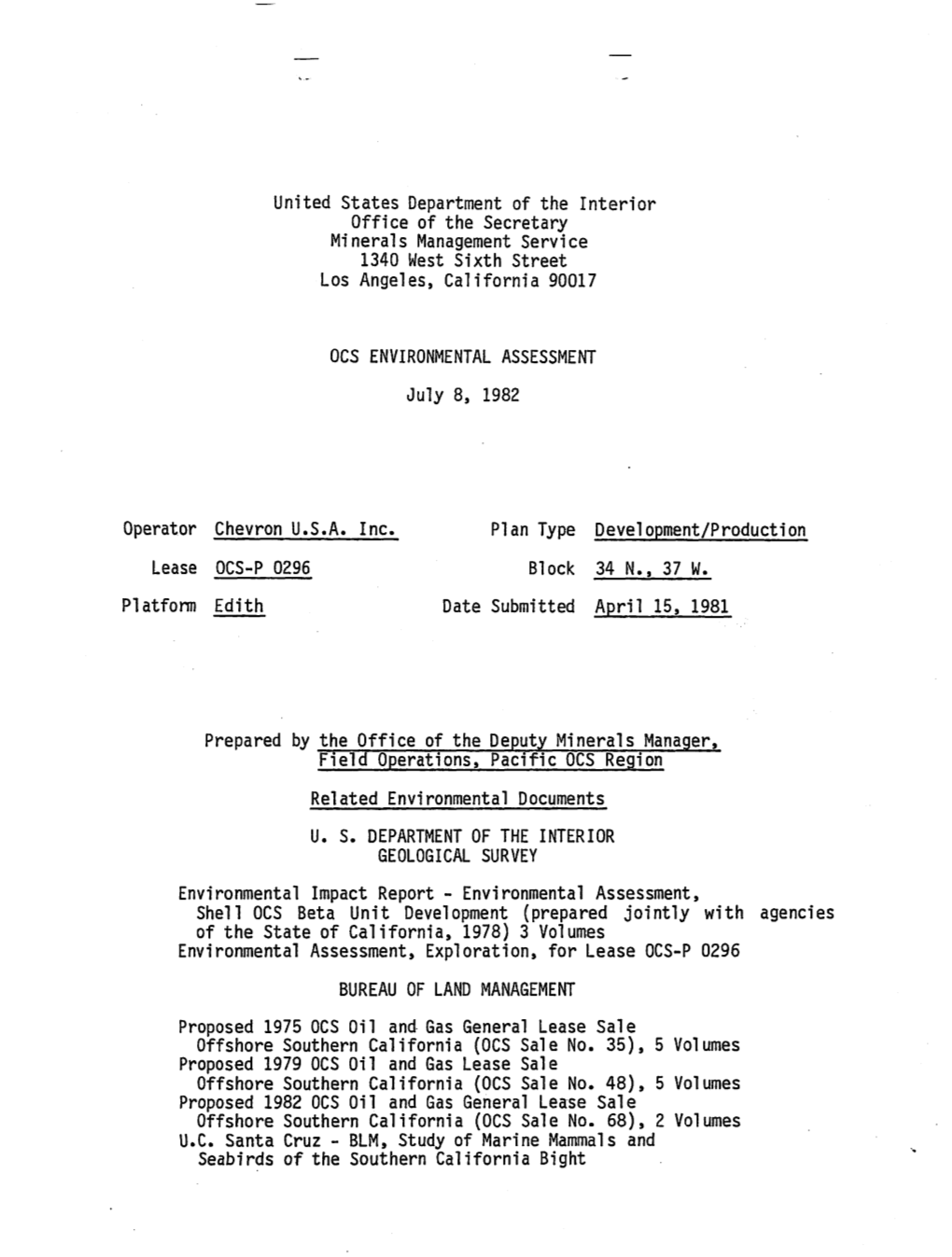 1981-04-15 EA Plan of Development Production