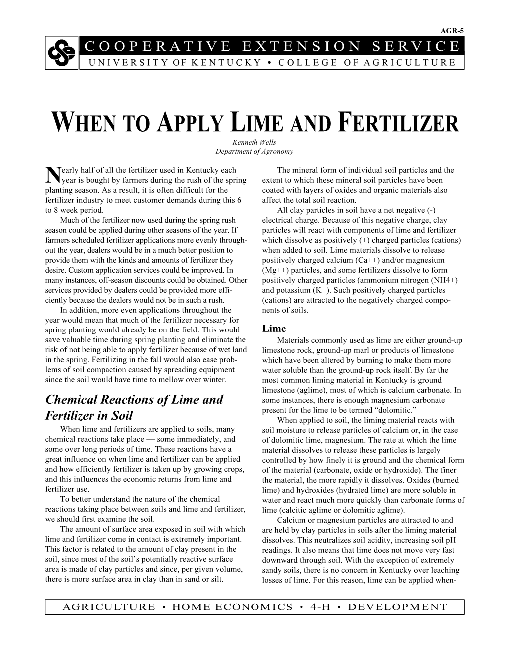 AGR-5: When to Apply Lime and Fertilizer