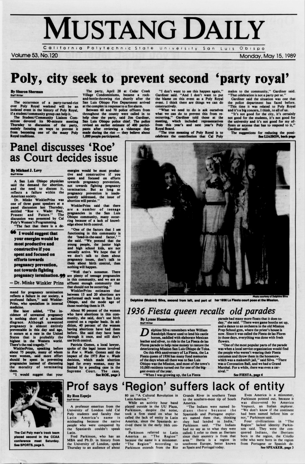 Mustang Daily, May 15, 1989