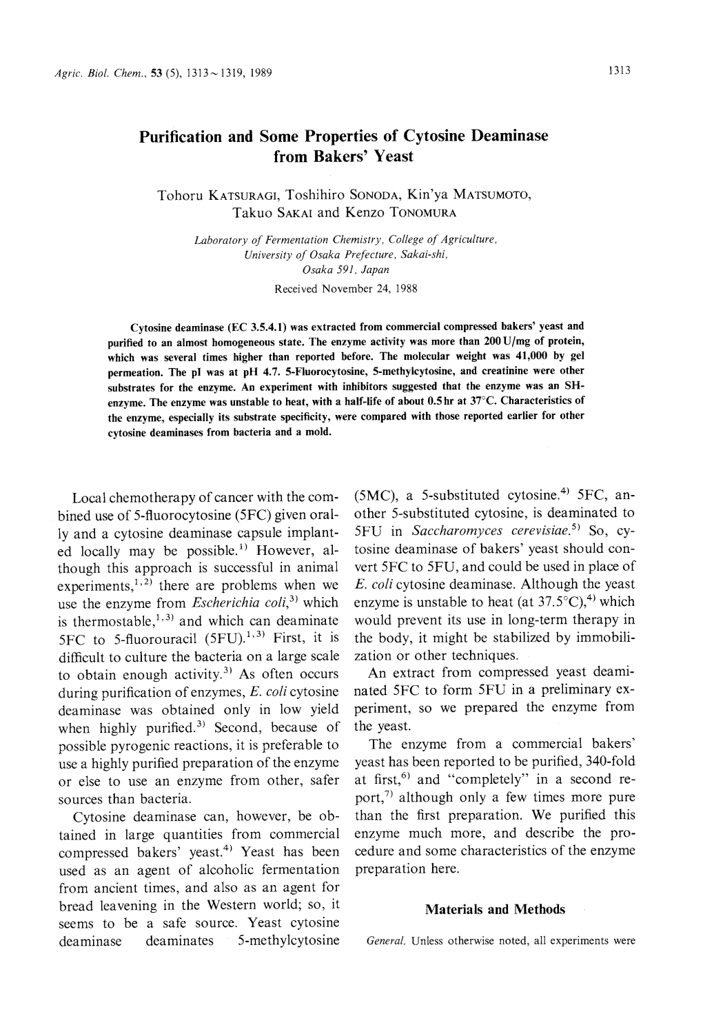 Purification Andsomeproperties of Cytosine Deaminase from Bakers