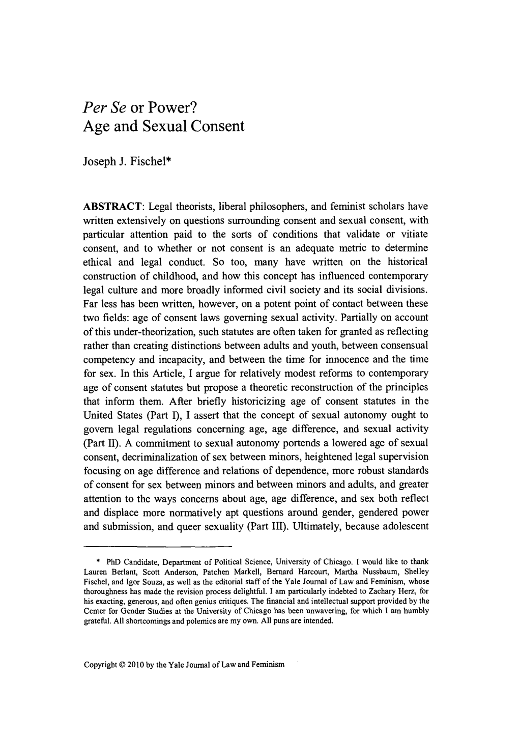 Age and Sexual Consent