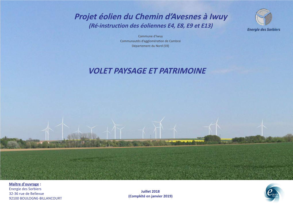 Projet Éolien Du Chemin D'avesnes À Iwuy VOLET PAYSAGE ET PATRIMOINE