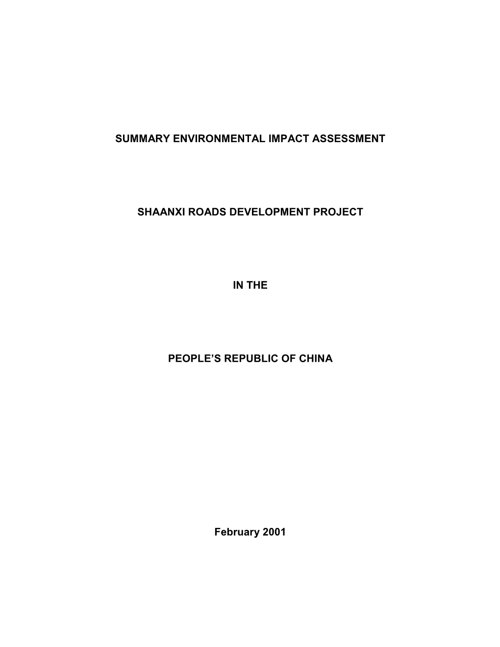 Summary Environmental Impact Assessment Shaanxi