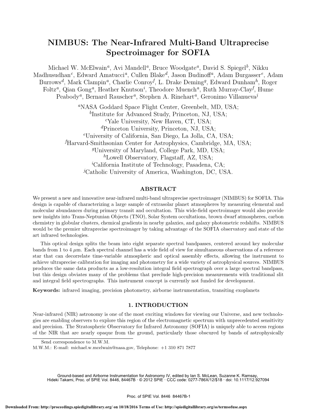 The Near-Infrared Multi-Band Ultraprecise Spectroimager for SOFIA