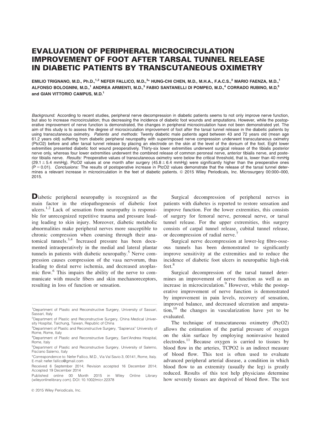 Evaluation of Peripheral Microcirculation Improvement of Foot After Tarsal Tunnel Release in Diabetic Patients by Transcutaneous Oximetry