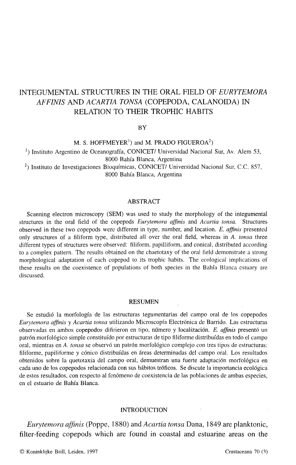 Copepoda, Calanoida) in Relation to Their Trophic Habits