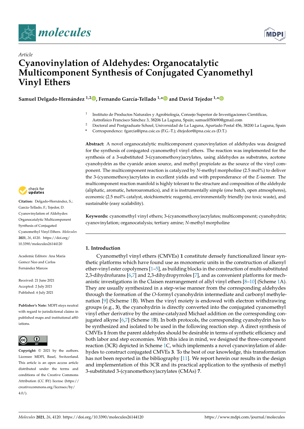 Cyanovinylation of Aldehydes: Organocatalytic Multicomponent Synthesis of Conjugated Cyanomethyl Vinyl Ethers